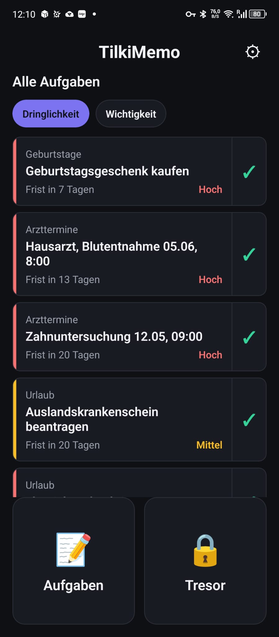 Startbildschirm (Dark Mode)