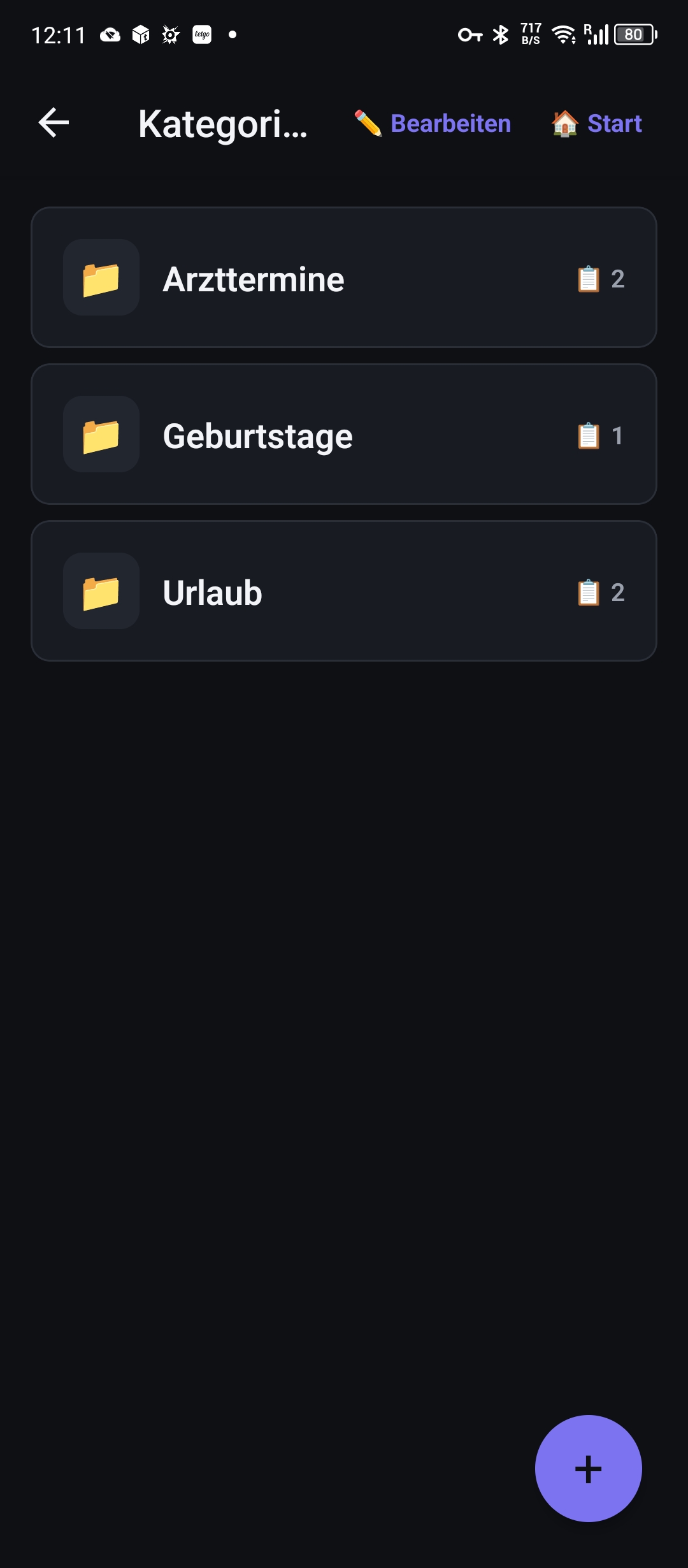 Aufgabenkategorien (Dark Mode)